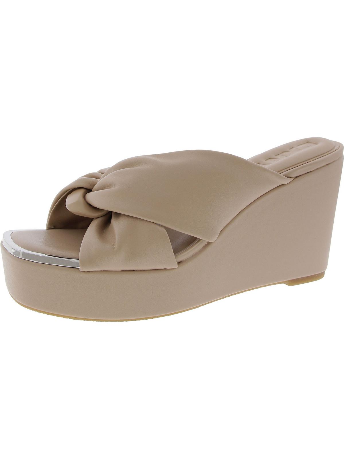 DKNY Womens Maryn Chain Faux Leather Slip On Wedge Sandals